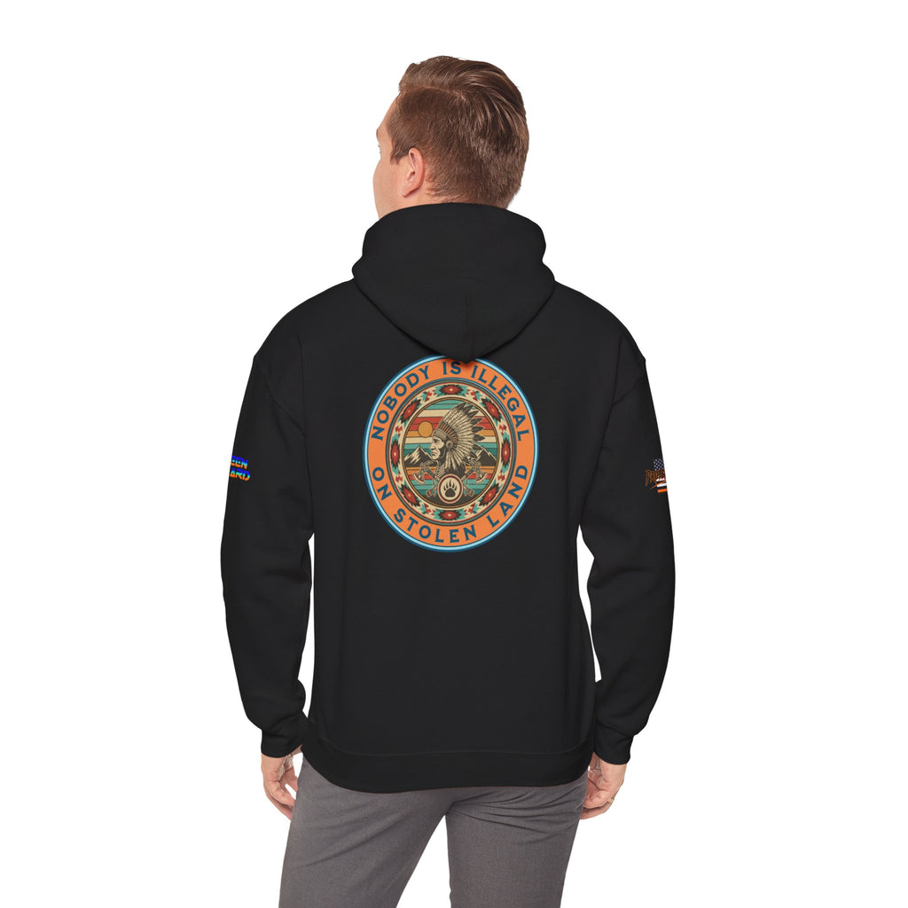Nobody is Illegal on Stolen Land Unisex Heavy Blend Gildan Hoodie Sweatshirt, Casual Wear, Gift for Activists, Comfortable Protest Wear
