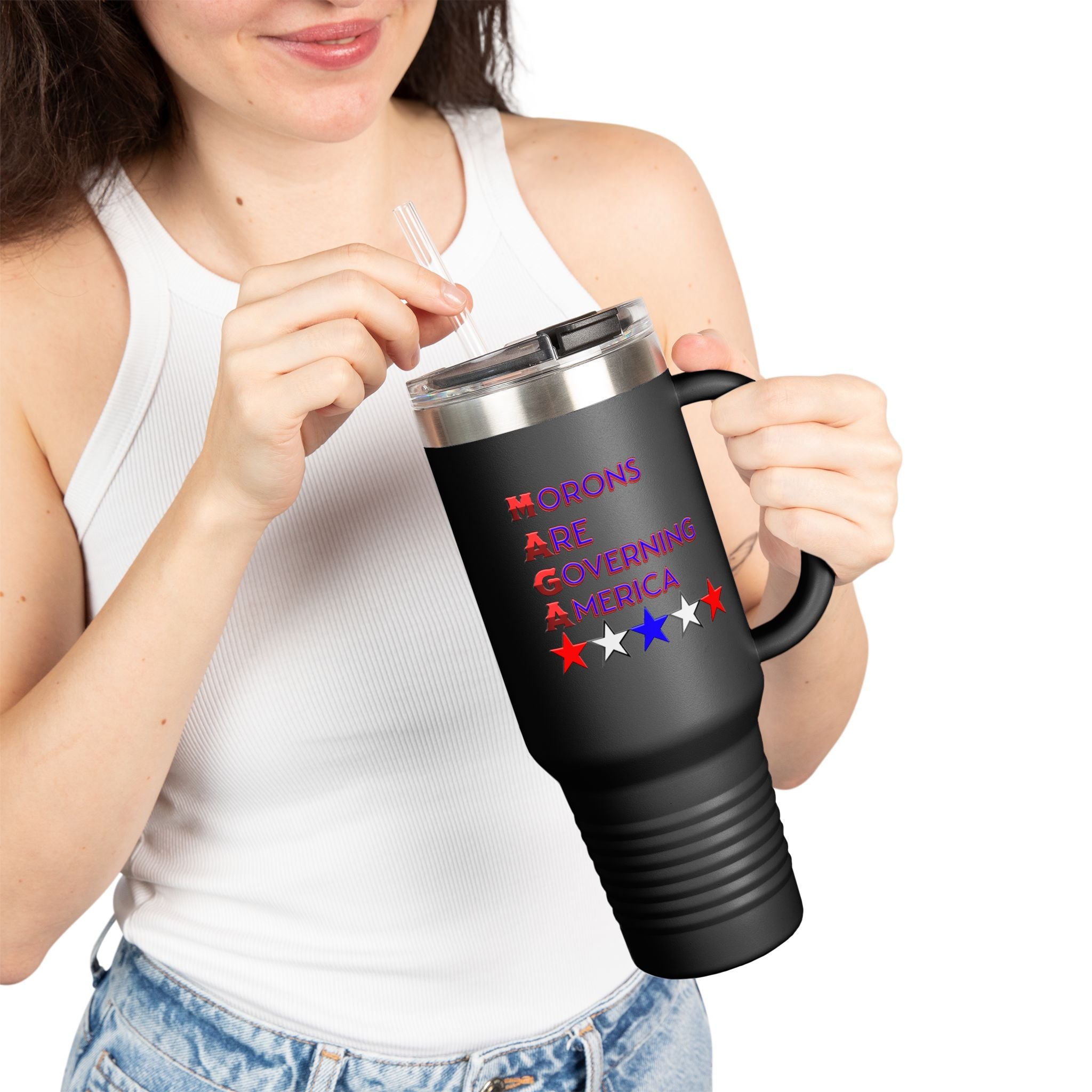 Morons Are Governing America Insulated  40 oz. Travel Mug, Perfect for Activists, Protests, Commuters, Gifts, and Daily Use