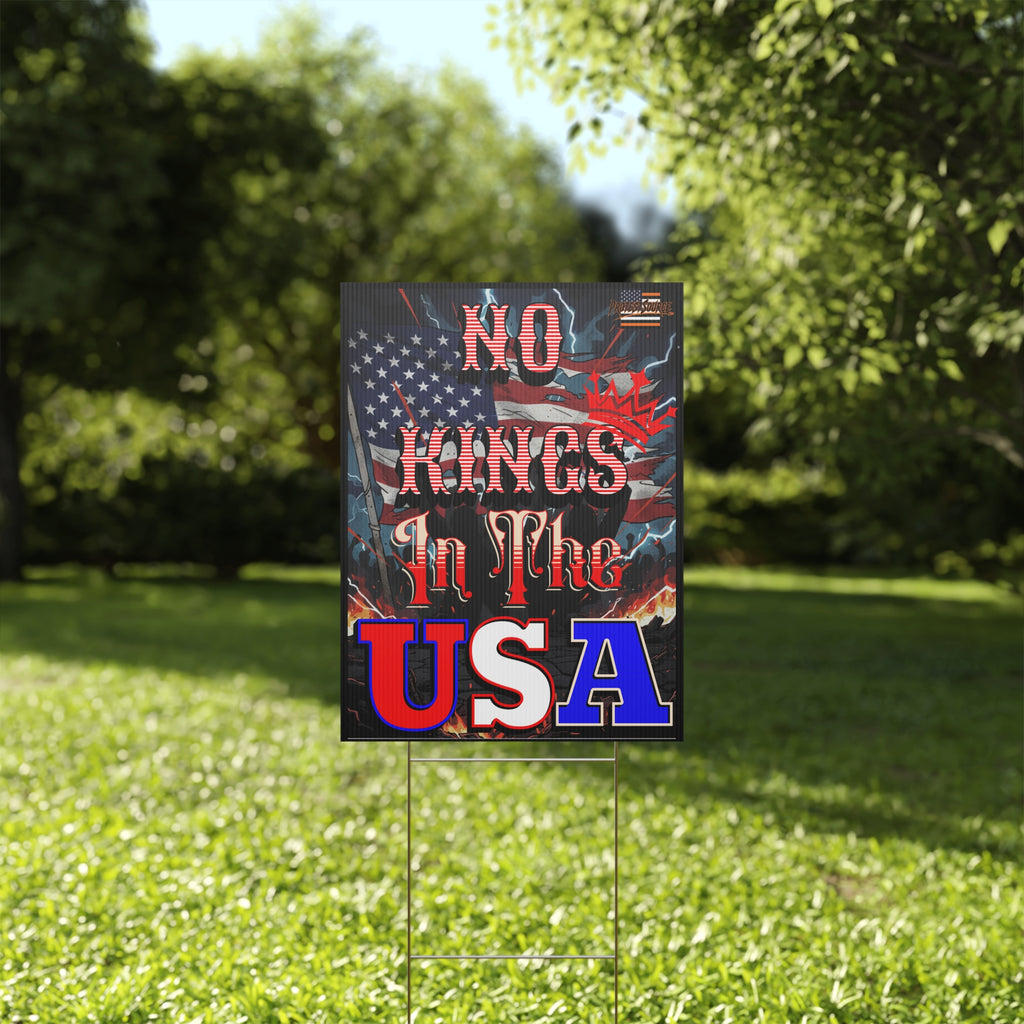 No Kings in the USA 18"X24" Plastic Protest Yard Sign w/Wire Stand