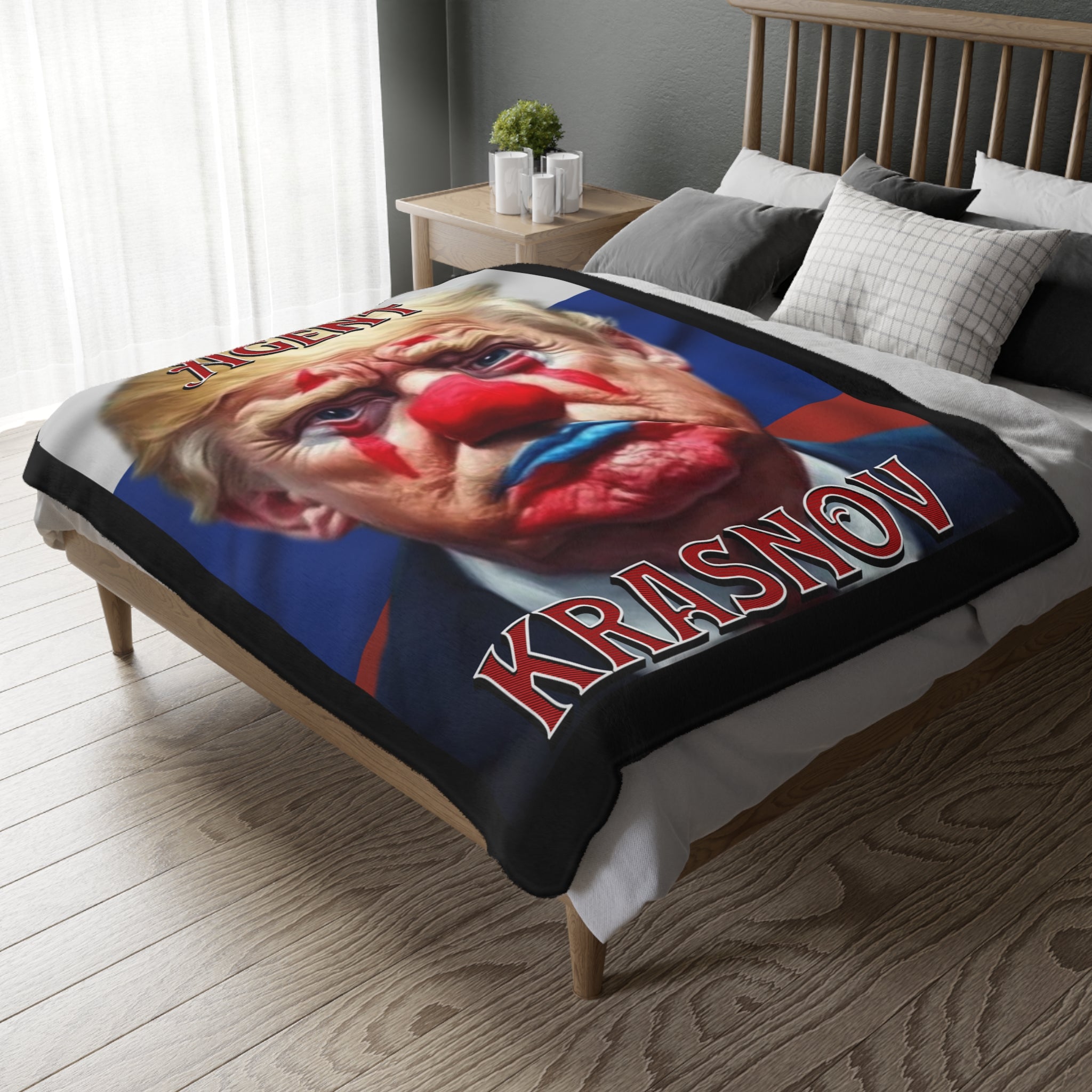 Agent Krasnov Protest-Themed 60" x 80" Velveteen Microfiber Blanket, Cozy, Soft Warmth for Activists, Great for Rallies, Home Decor, Gifting