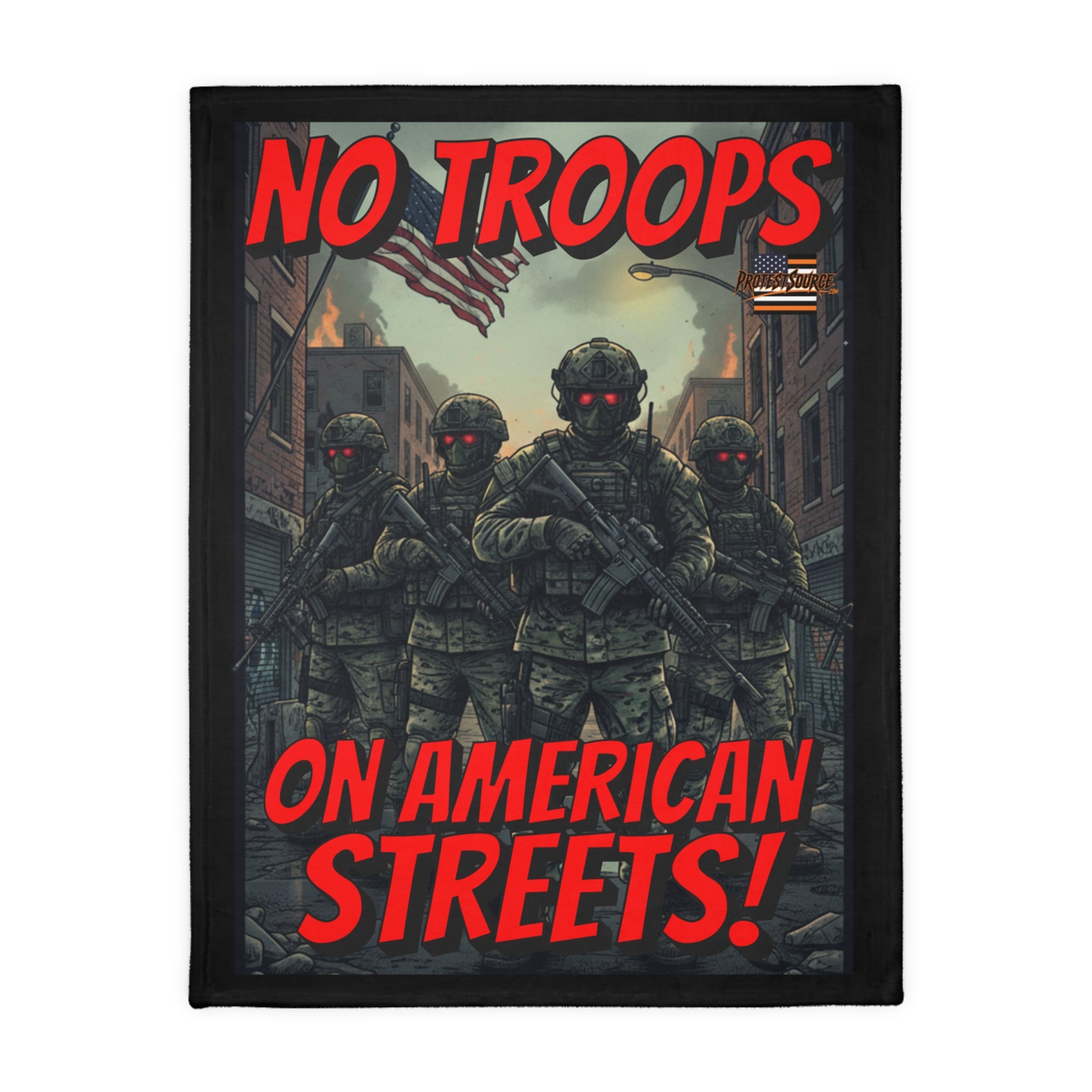 No Troops on American Streets Protest-Themed 60" x 80" Velveteen Microfiber Blanket, Cozy, Soft Warmth for Activists, Great for Rallies, Home Decor, Gifting