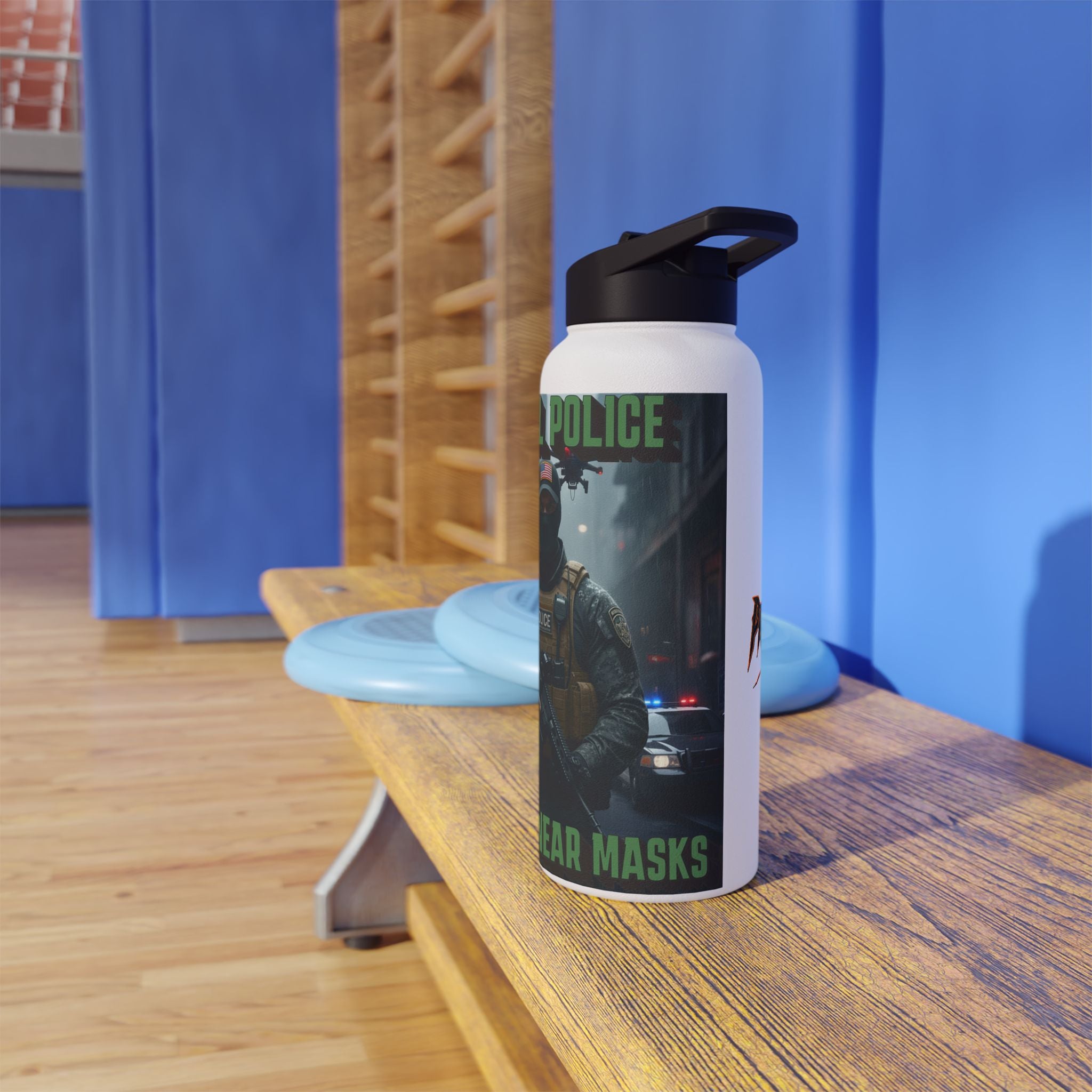 Real Police Don't Wear Masks Insulated  32 oz. Water Bottle, Perfect for Activists, Protests, Commuters, Gifts, and Daily Use