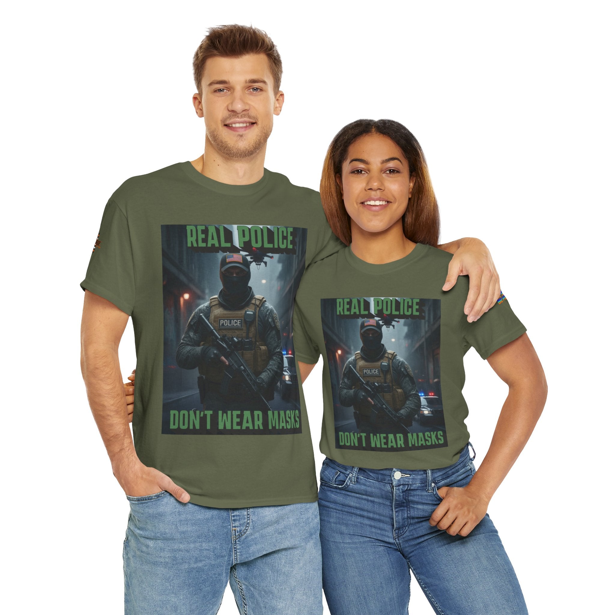 Real Police Don't Wear Masks Unisex Heavy Cotton Gildan Tee, Casual Wear, Gift for Activists, Comfortable Protest Wear