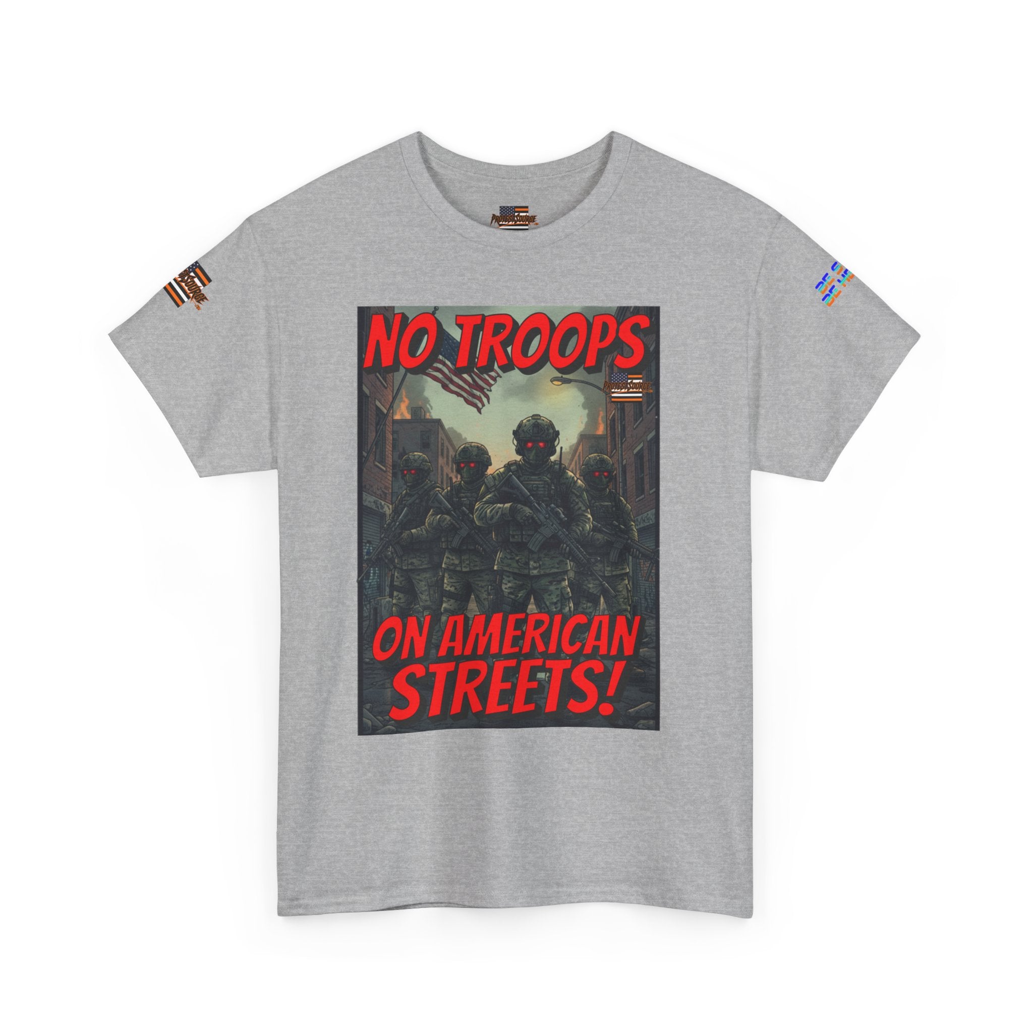 No Troops on American Streets Unisex Heavy Cotton Gildan Tee, Casual Wear, Gift for Activists, Comfortable Protest Wear