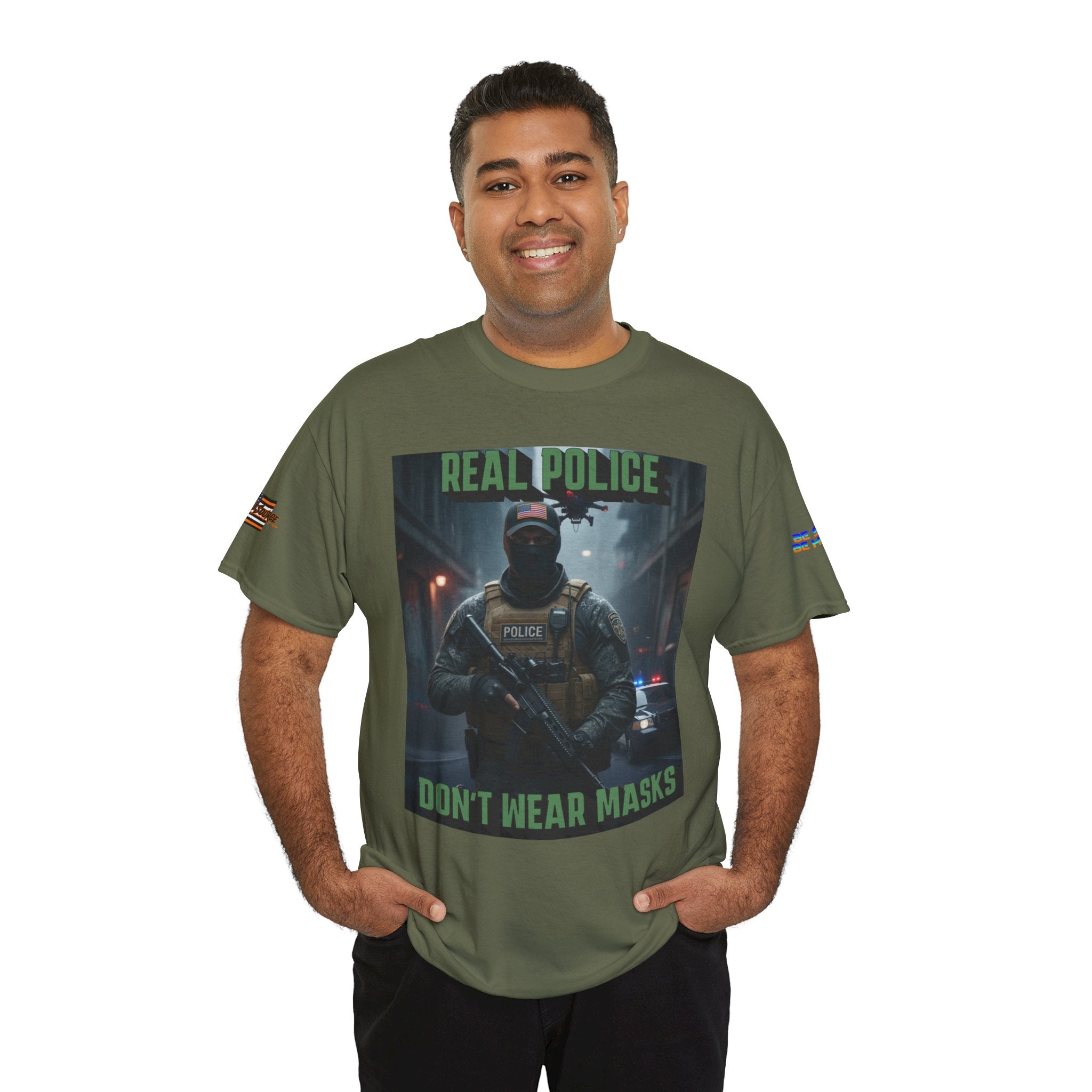 Real Police Don't Wear Masks Unisex Heavy Cotton Gildan Tee, Casual Wear, Gift for Activists, Comfortable Protest Wear