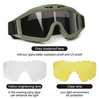 Tactical Goggles 3 Lens Windproof, Dustproof Glasses, CS Safe Protection
