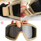 Tactical Goggles 3 Lens Windproof, Dustproof Glasses, CS Safe Protection