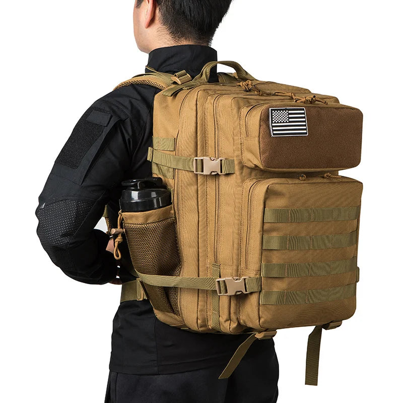 45L Molle Tactical Backpack with 4 Compartments and 2 Water Bottle Pockets