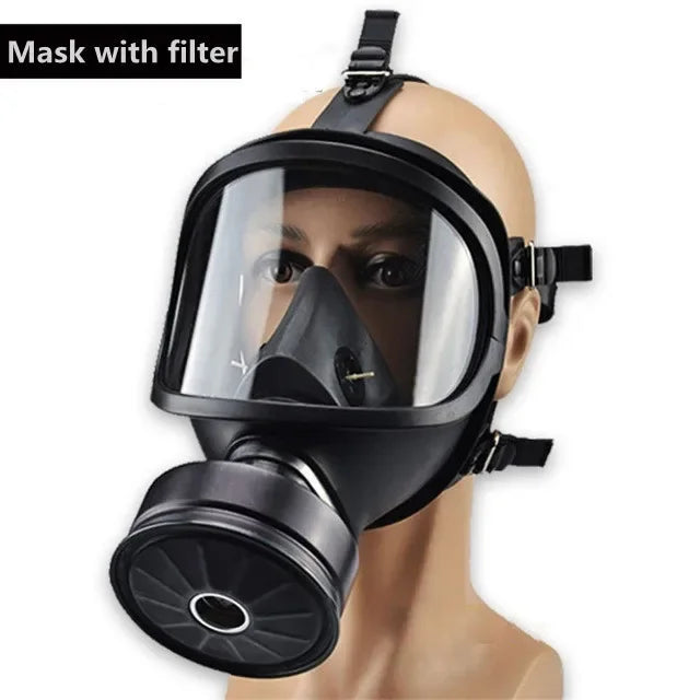 Full Face Gas Mask with Cannister Filter, Firefighter Style Compatible with Glasses