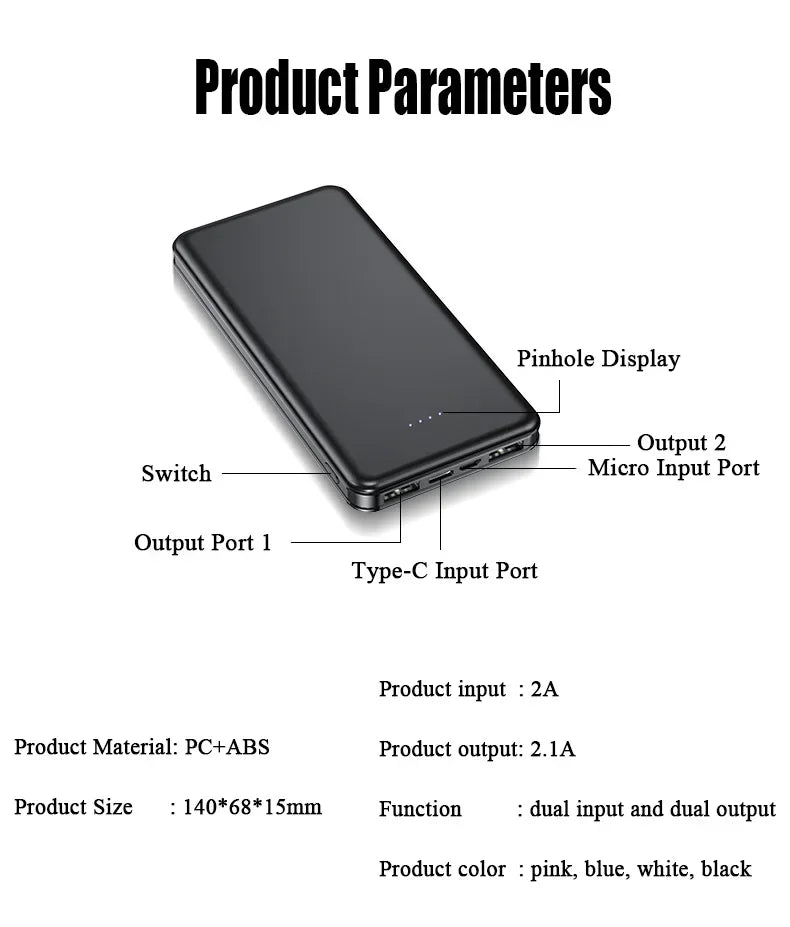 20000mAh Ultra Large Capacity 10W Super Fast Charging Dual Output Power Bank