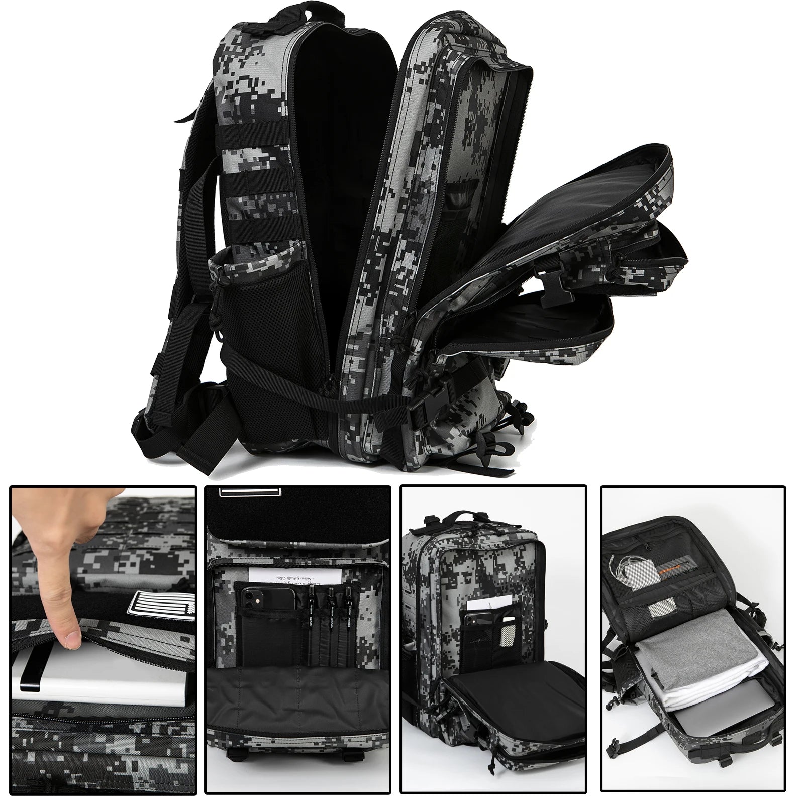 45L Molle Tactical Backpack with 4 Compartments and 2 Water Bottle Pockets