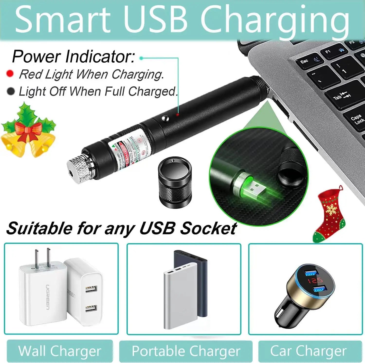 Green Adjustable Focus USB Rechargable Laser Pointer