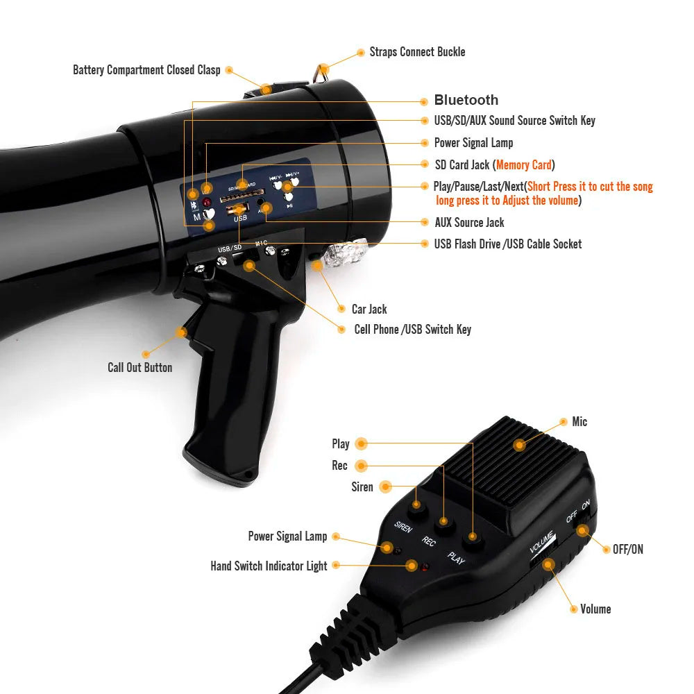 Multi-function 50W High-power Rechargeable Megaphone