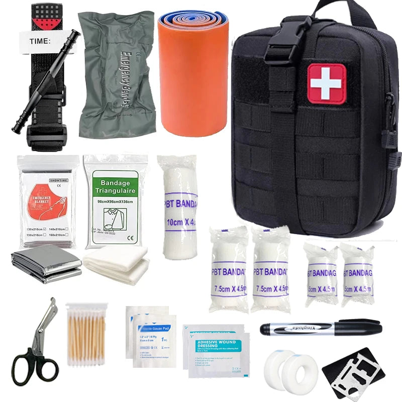 17pcs IFAK First Aid Kit with Tourniquet, Hemhorragic Pressure Bandage, and Splint