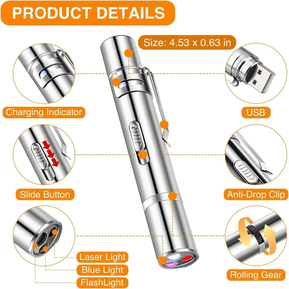 USB Rechargeable Laser Pointer with 3 Modes and 5 Patterns